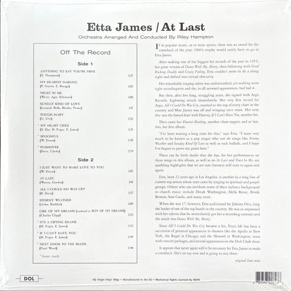 Etta James : At Last! (LP, Album, RE, Ora)