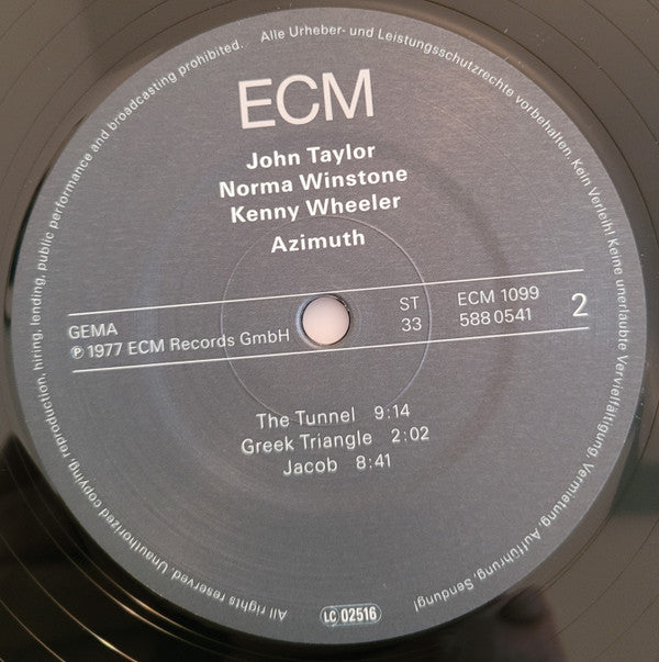 John Taylor (2), Norma Winstone, Kenny Wheeler, Azimuth (2) : Azimuth (LP, Album, RE, Gat)