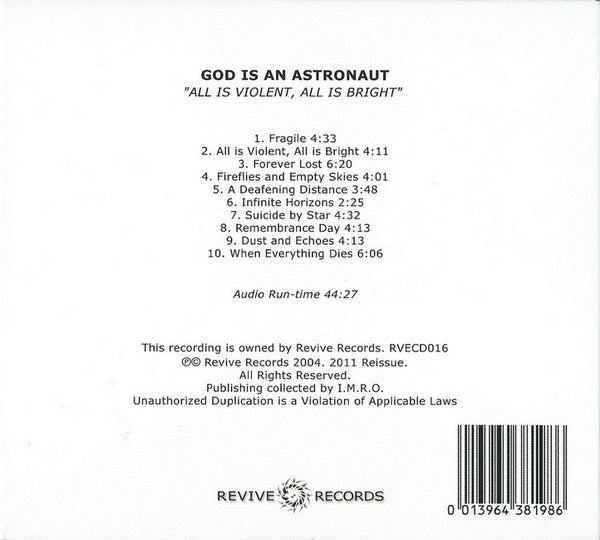 God Is An Astronaut : All Is Violent, All Is Bright (CD, Album, RM, Dig)