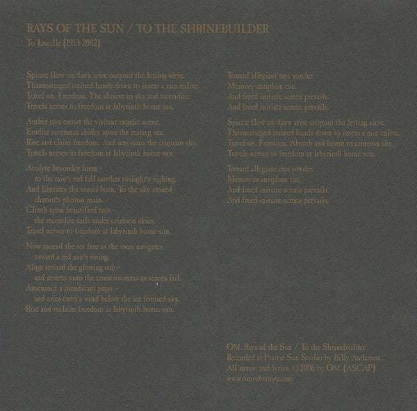 OM (8) / Current 93 : Inerrant Rays Of Infallible Sun (Blackship Shrinebuilder) (CD, EP)