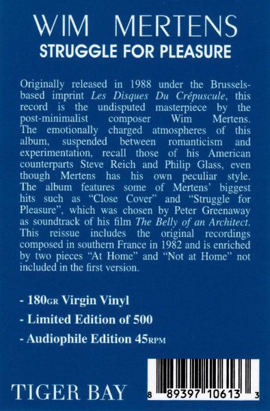 Wim Mertens : Struggle For Pleasure (LP, Ltd, RE, 180)
