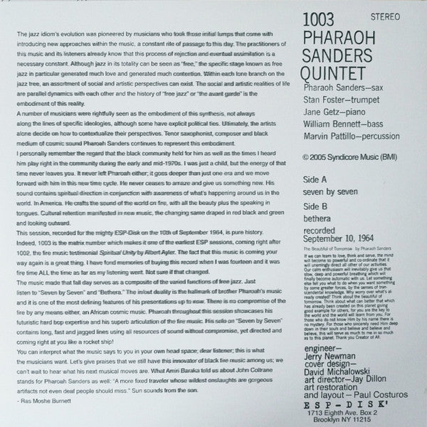 Pharaoh Sanders Quintet* : Pharaoh Sanders Quintet (LP, Album, RE, RP)