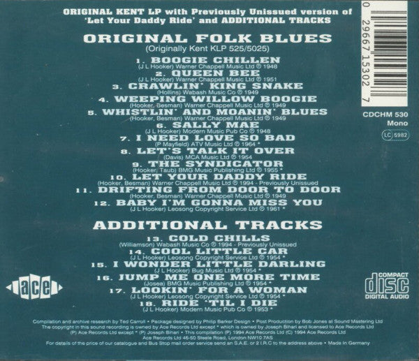 John Lee Hooker : Original Folk Blues... Plus (CD, Comp, Mono)