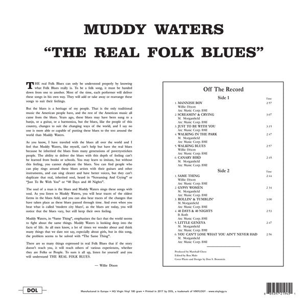 Muddy Waters : The Real Folk Blues (LP, Comp, RE, 180)
