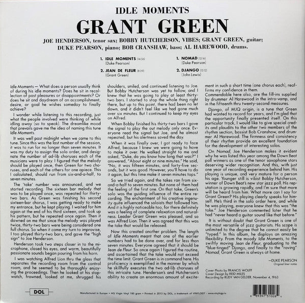 Grant Green : Idle Moments (LP, Album, RE, 180)