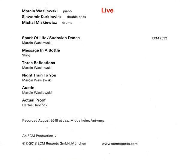 Marcin Wasilewski Trio : Live (CD, Album)