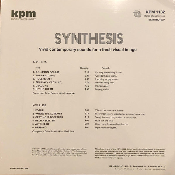Brian Bennett & Alan Hawkshaw : Synthesis (LP, Album, Ltd, RE, RM, 180)