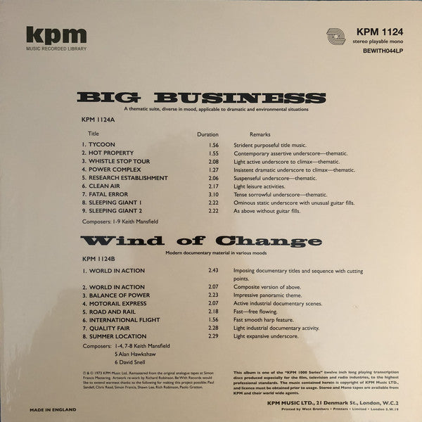 Keith Mansfield / Alan Hawkshaw / David Snell (2) : Big Business / Wind Of Change (LP, Album, Ltd, RE, RM, 180)