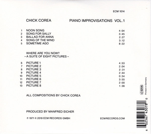 Chick Corea : Piano Improvisations Vol. 1 (CD, Album, RE)