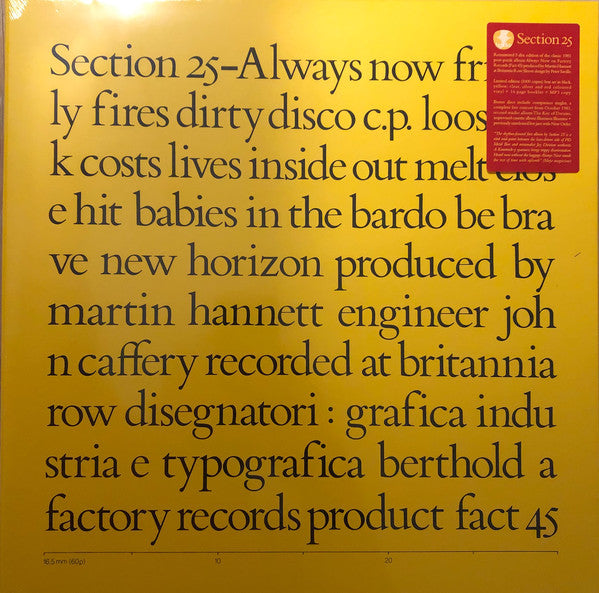 Section 25 : Always Now (LP, Album, RE, RM + LP, Comp, RE, RM, Cle + LP, Al)