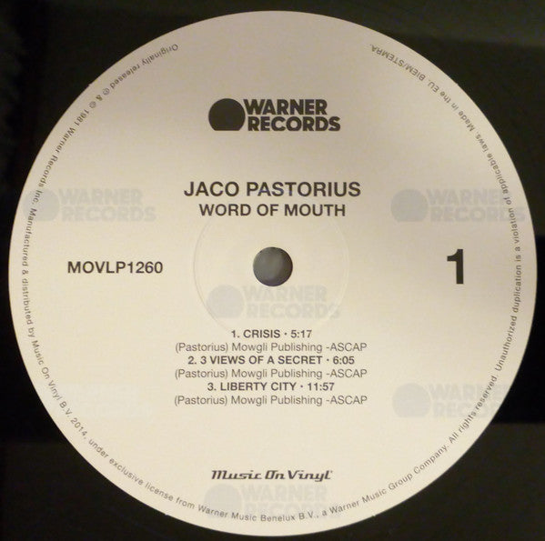 Jaco Pastorius : Word Of Mouth (LP, Album, RE, RP, 180)