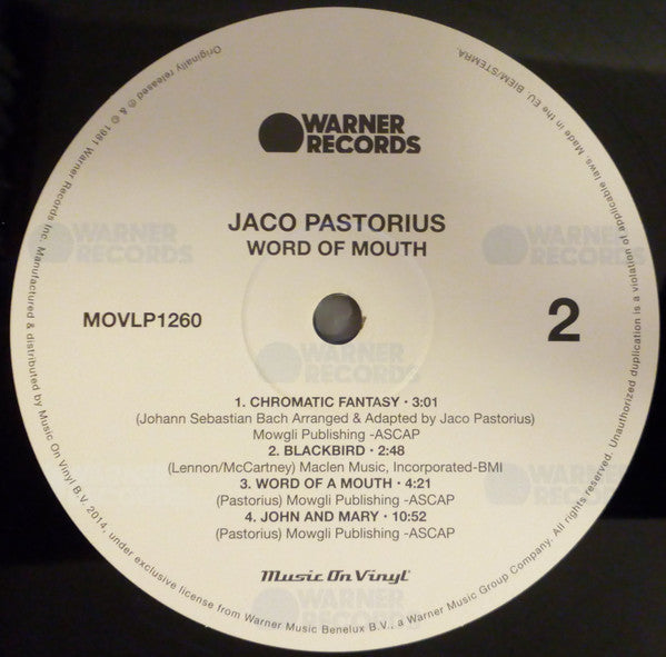 Jaco Pastorius : Word Of Mouth (LP, Album, RE, RP, 180)