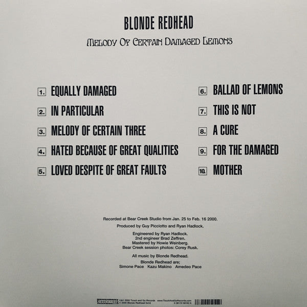 Blonde Redhead : Melody Of Certain Damaged Lemons (LP, Album, Ltd, RE, Pin)