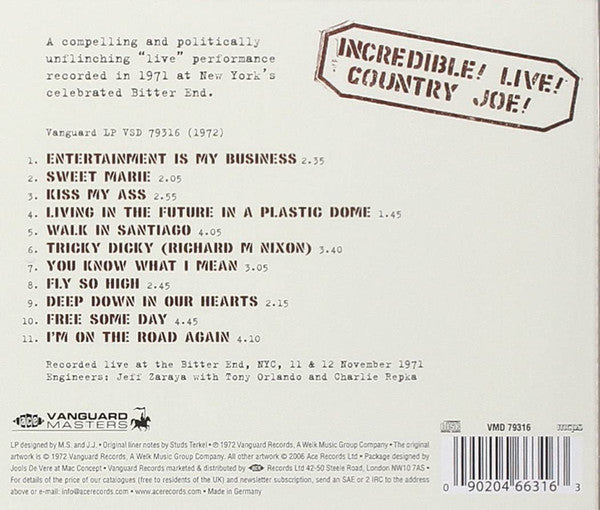 Country Joe McDonald : Incredible! Live! (CD, Ltd, RE, RM)