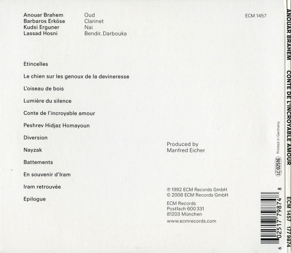 Anouar Brahem : Conte De L'Incroyable Amour (CD, Album, RE, Car)
