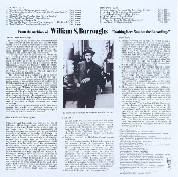 William S. Burroughs : Nothing Here Now But The Recordings (LP, RE, RP, Cle)
