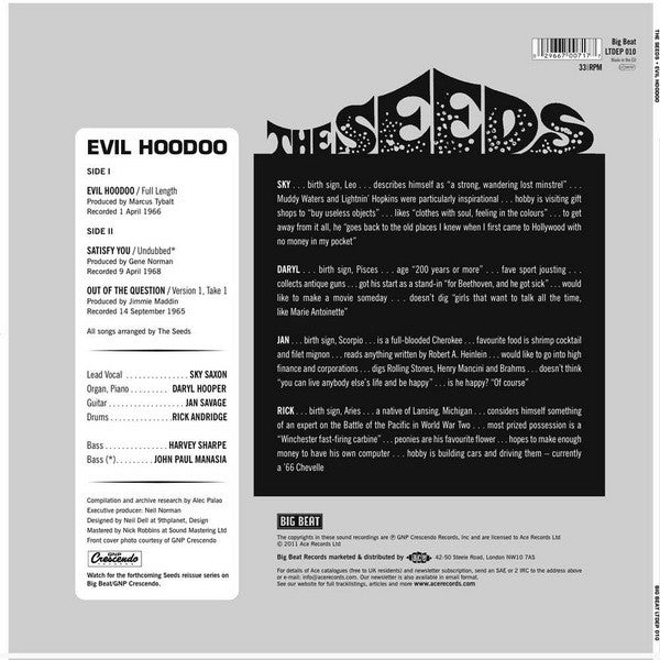 The Seeds : Evil Hoodoo (10", EP, RSD, Comp, Mono, Ltd)