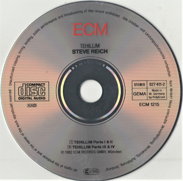 Steve Reich : Tehillim (CD, Album)