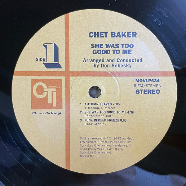 Chet Baker : She Was Too Good To Me (LP, Album, RE, Gat)