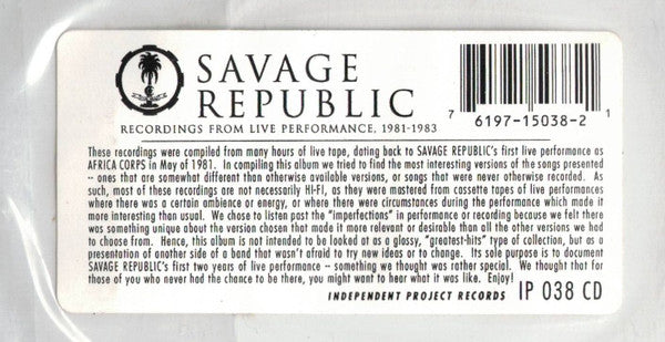 Savage Republic : Recordings From Live Performance, 1981 - 1983 (CD, Album, Num)