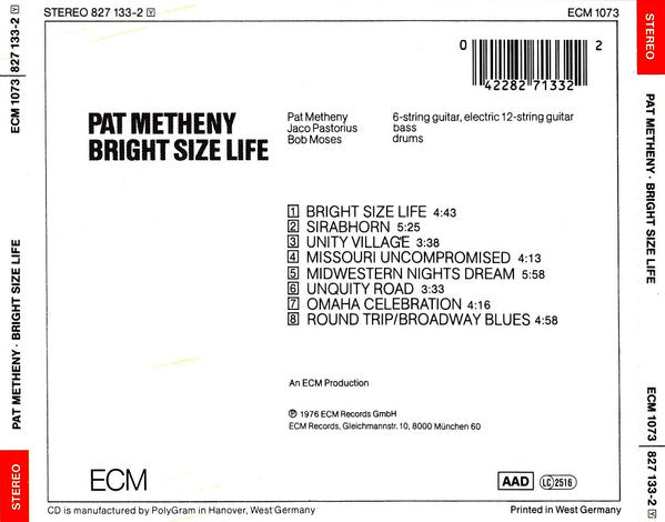 Pat Metheny : Bright Size Life (CD, Album, RE)