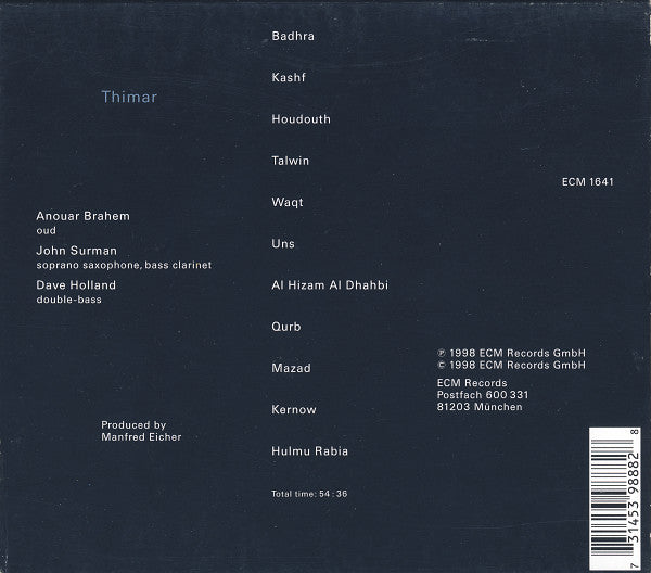 Anouar Brahem / John Surman / Dave Holland : Thimar (CD, Album)