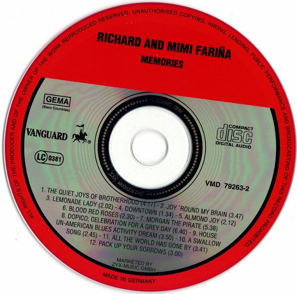 Richard And Mimi Fariña* : Memories (CD, Album, RE)
