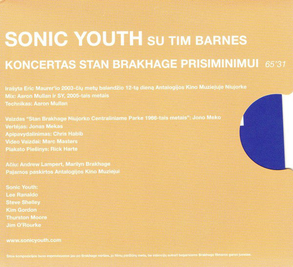 Sonic Youth su Tim Barnes : Koncertas Stan Brakhage Prisiminimui (CD, EP)
