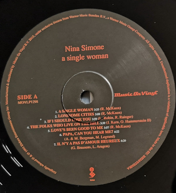 Nina Simone : A Single Woman (LP, Album, RM, 180)