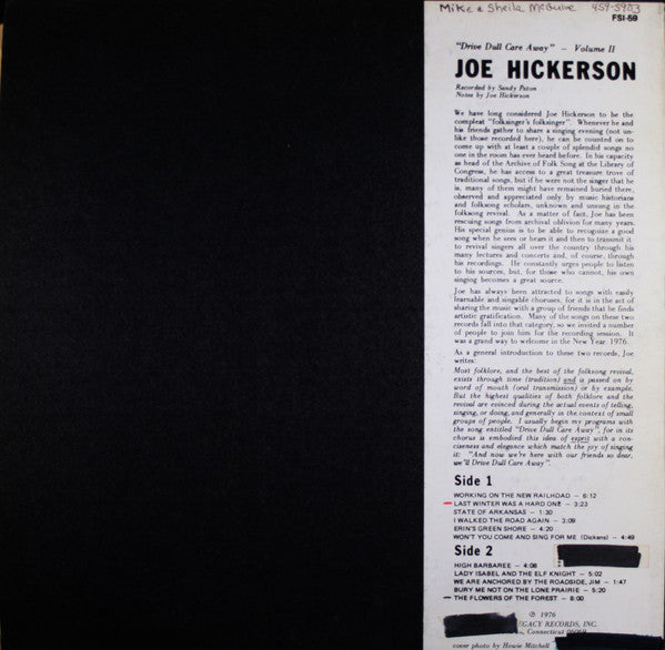 Joe Hickerson : Drive Dull Care Away - Volume II (LP, Album)