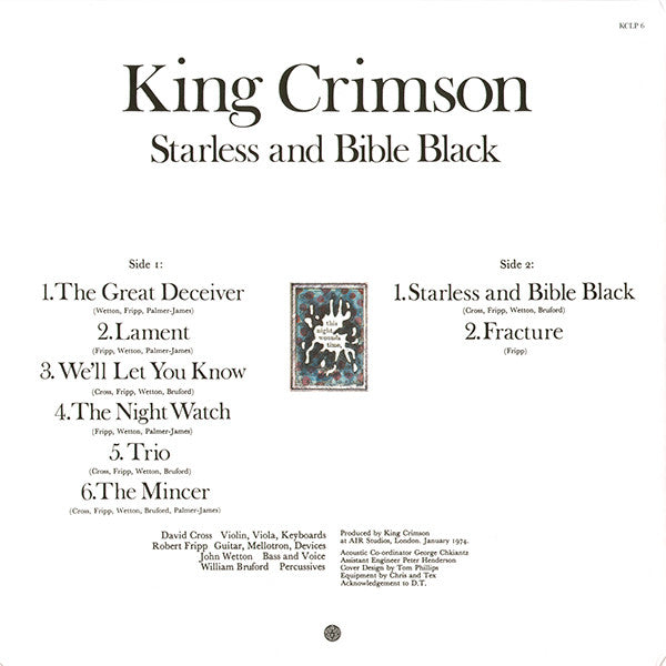 King Crimson : Starless And Bible Black (LP, Album, RE, 200)