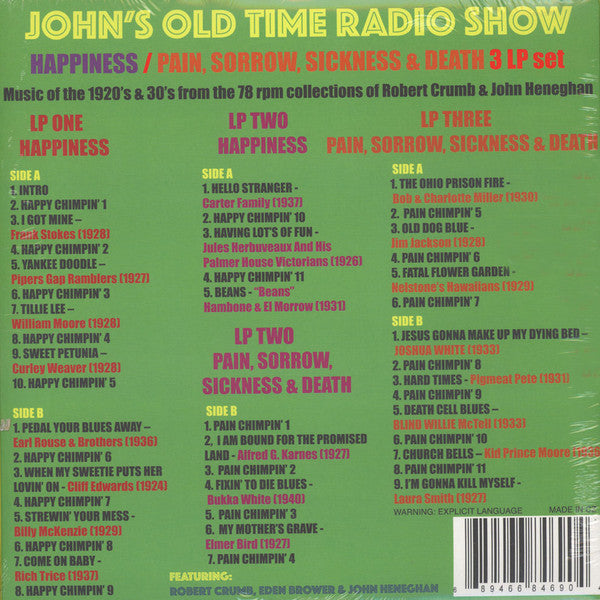 Robert Crumb, Eden Brower, John Heneghan : John's Old Time Radio Show (LP, Mar + LP, Lav + LP, Ora + Comp)