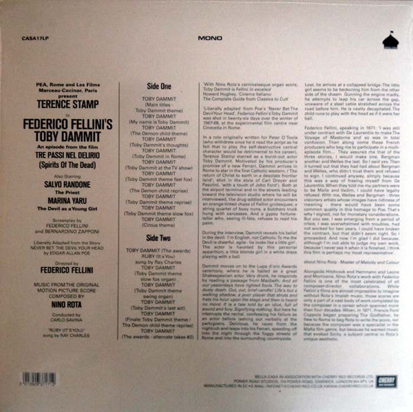 Nino Rota : Toby Dammit (Original Film Soundtrack) (LP, Album, Mono)