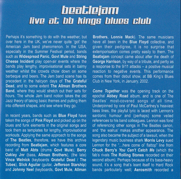 Beatlejam : Live At BB King Blues Club (CD, Album)