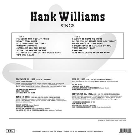 Hank Williams : Hank Williams Sings (LP, Album, RE, 180)