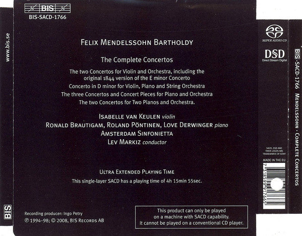 Felix Mendelssohn-Bartholdy - Isabelle van Keulen, Ronald Brautigam, Roland Pöntinen, Love Derwinger, Amsterdam Sinfonietta, Lev Markiz : Complete Concertos (SACD, Comp, RE, RM)