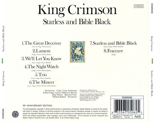 King Crimson : Starless And Bible Black (HDCD, Album, RE, RM, RP)