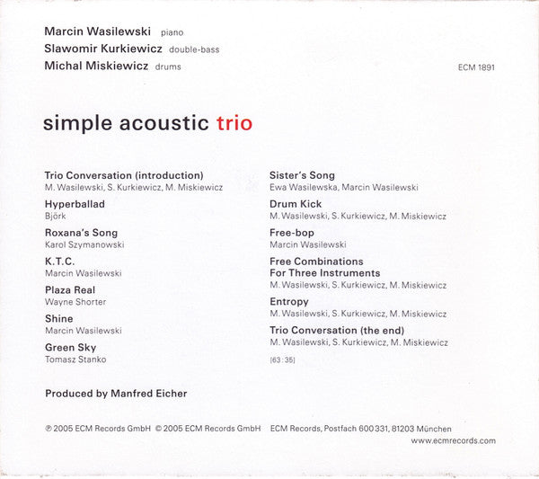 Marcin Wasilewski / Sławomir Kurkiewicz / Michał Miśkiewicz : Simple Acoustic Trio : Trio (CD, Album)